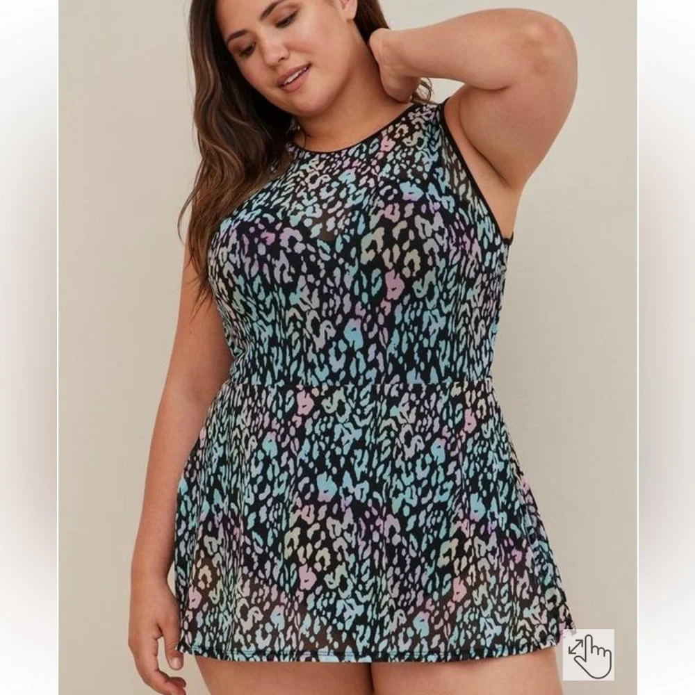 Torrid Cheetah Underwire Mesh Overlay Swim Dress 3D/DD - Picture 1 of 2